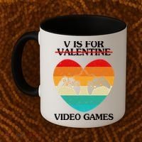V Is For Valentine Video Games Retro Sunset Heart Coffee Mug thumb 2