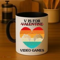 V Is For Valentine Video Games Retro Sunset Heart Coffee Mug thumb 4