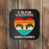 V Is For Valentine Video Games Retro Sunset Heart Coaster thumb 0