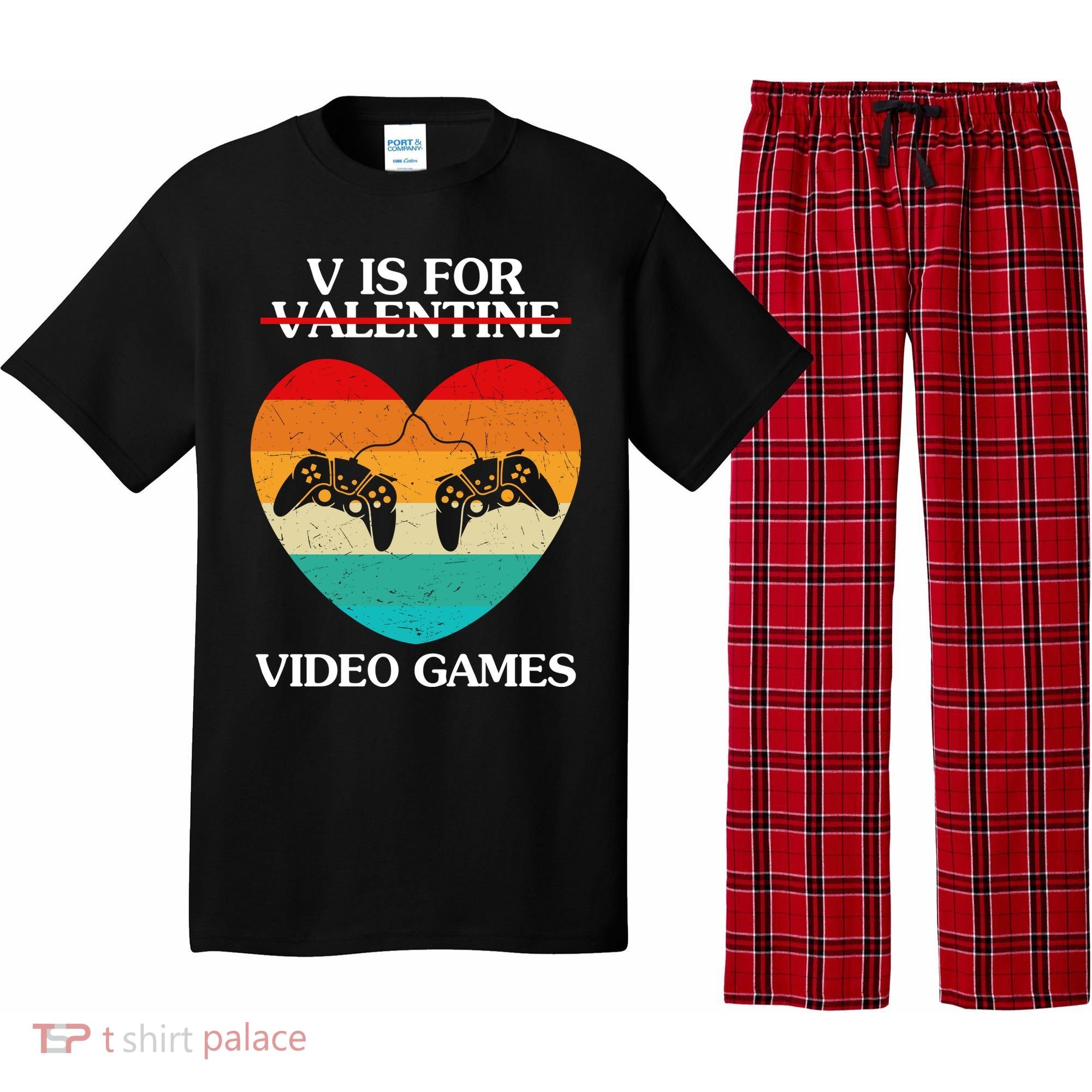 V Is For Valentine Video Games Retro Sunset Heart Pajama Set