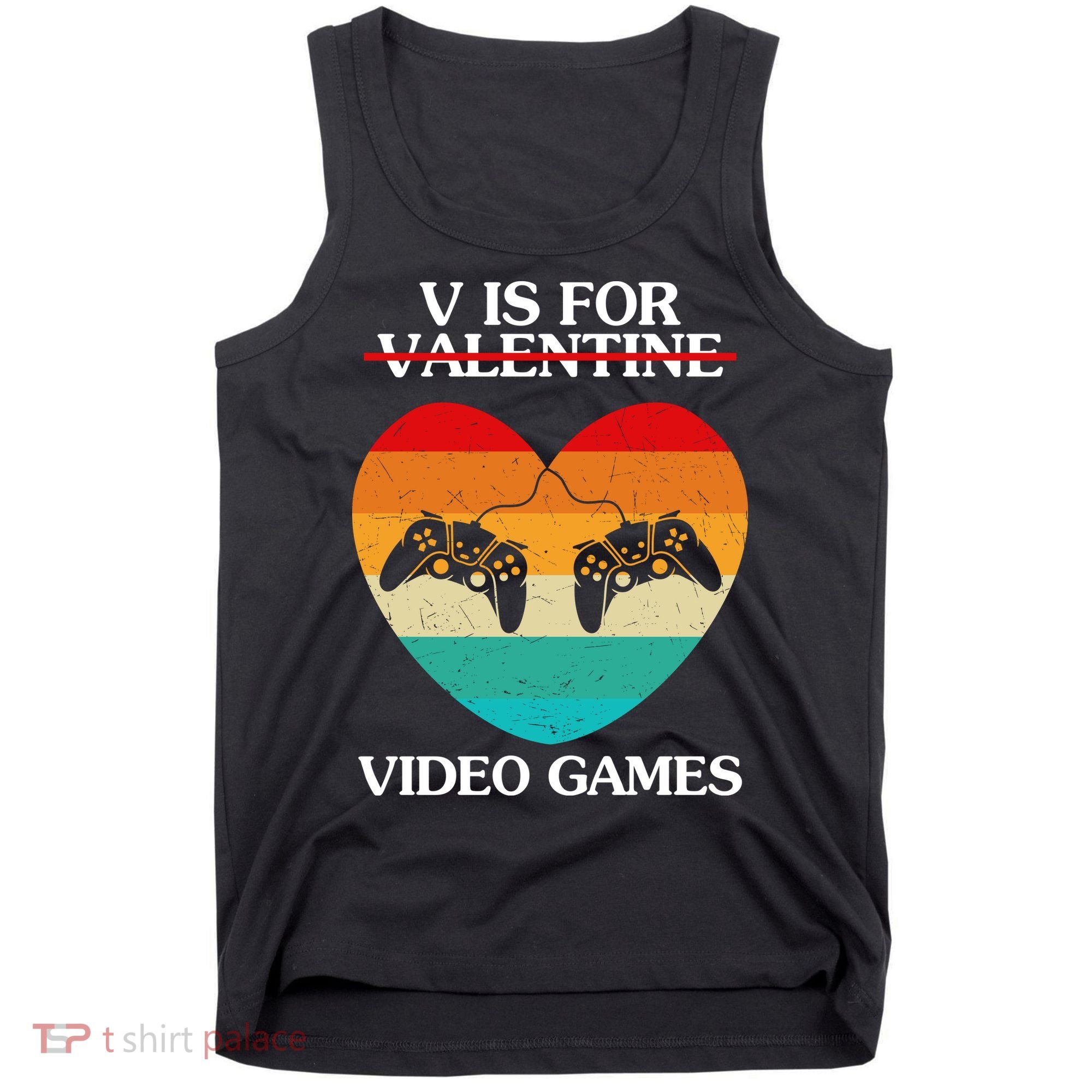 V Is For Valentine Video Games Retro Sunset Heart Tank Top