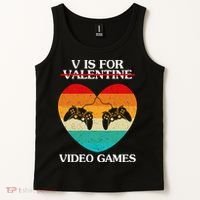V Is For Valentine Video Games Retro Sunset Heart Tank Top thumb 2