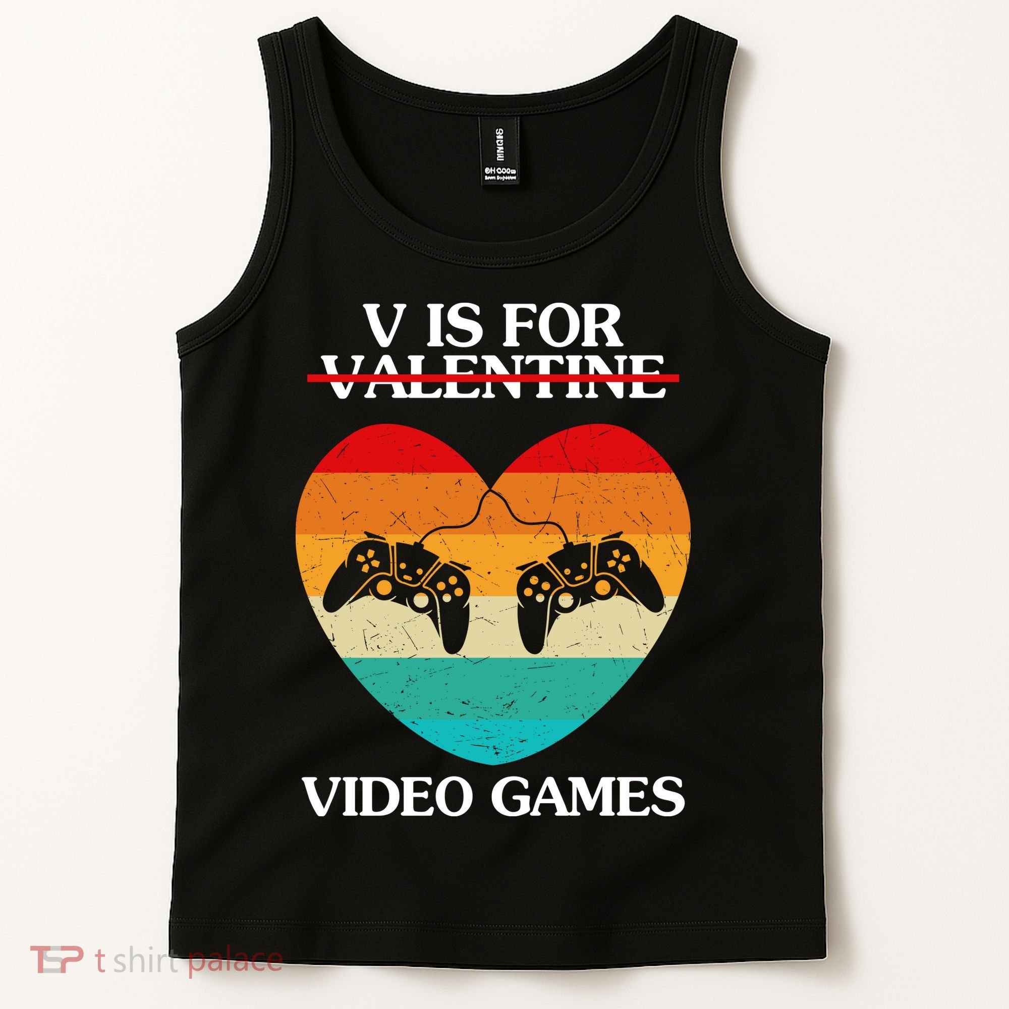 V Is For Valentine Video Games Retro Sunset Heart Tank Top