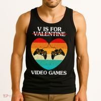 V Is For Valentine Video Games Retro Sunset Heart Tank Top thumb 3