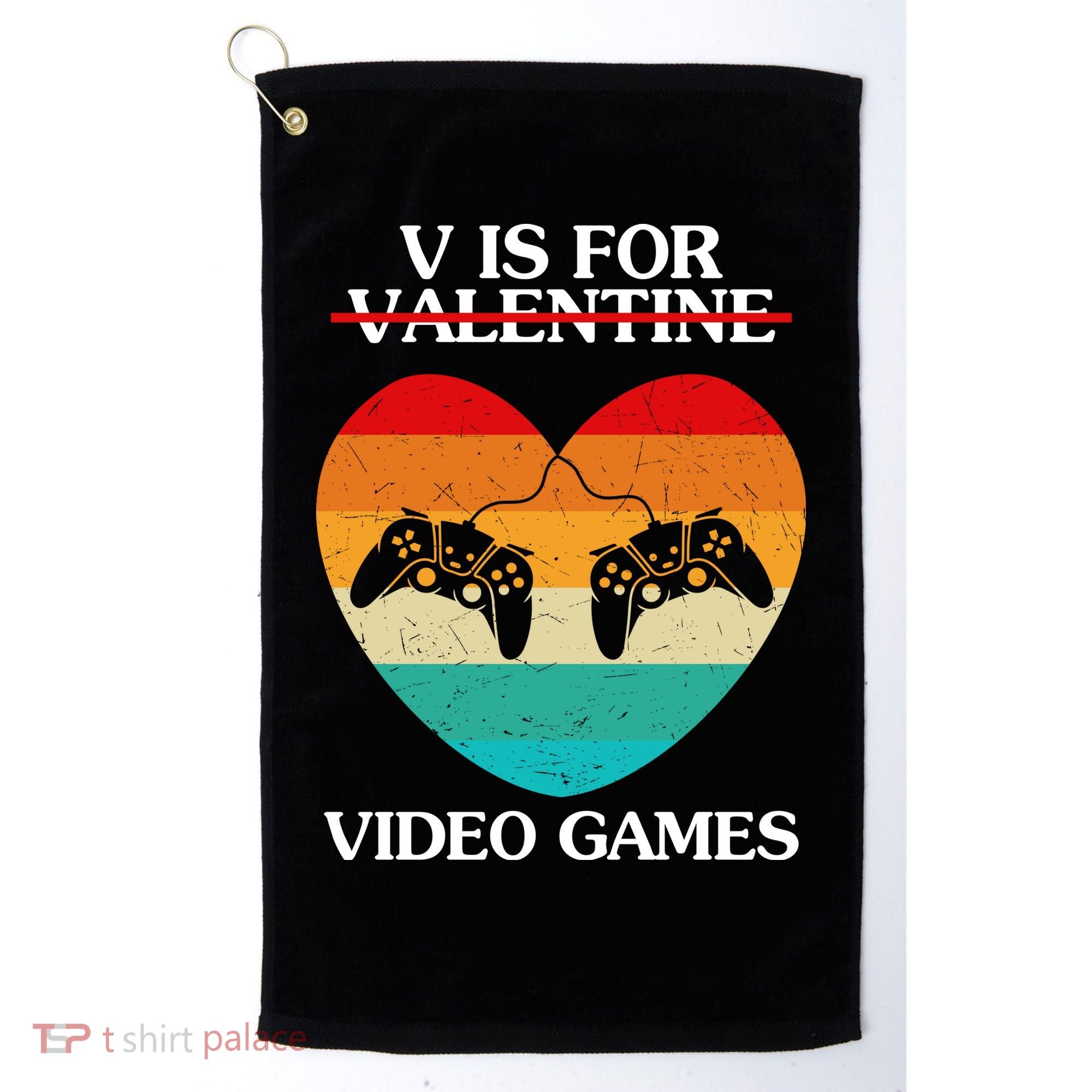 V Is For Valentine Video Games Retro Sunset Heart Golf Towel