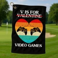 V Is For Valentine Video Games Retro Sunset Heart Golf Towel thumb 1