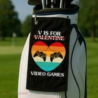 V Is For Valentine Video Games Retro Sunset Heart Golf Towel thumb 2