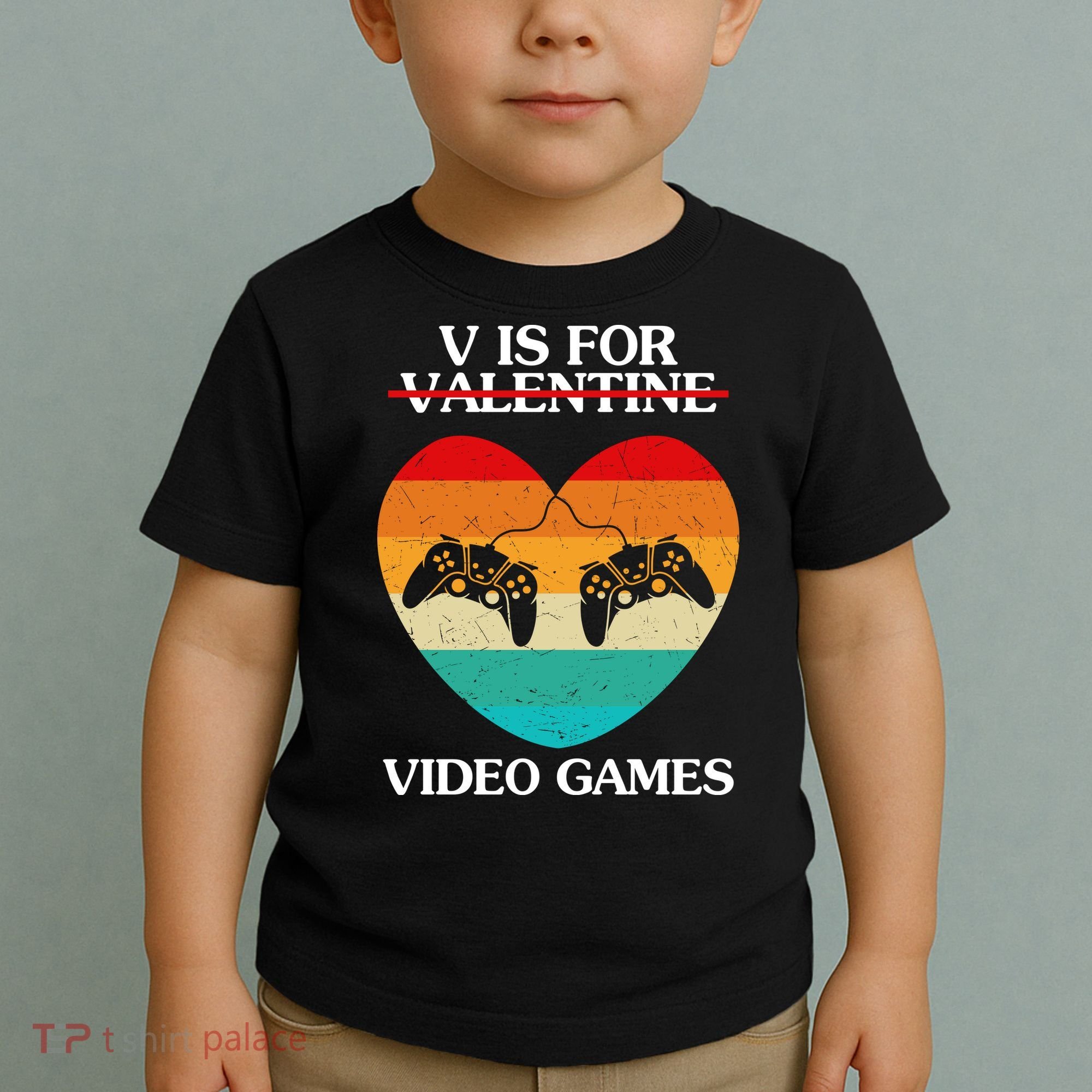 V Is For Valentine Video Games Retro Sunset Heart Toddler T-Shirt