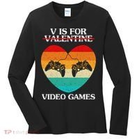V Is For Valentine Video Games Retro Sunset Heart Women's Long Sleeve Shirt thumb 0