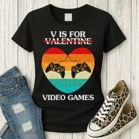 V Is For Valentine Video Games Retro Sunset Heart Women's T-Shirt thumb 3