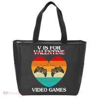 V Is For Valentine Video Games Retro Sunset Heart Tote Bag thumb 0
