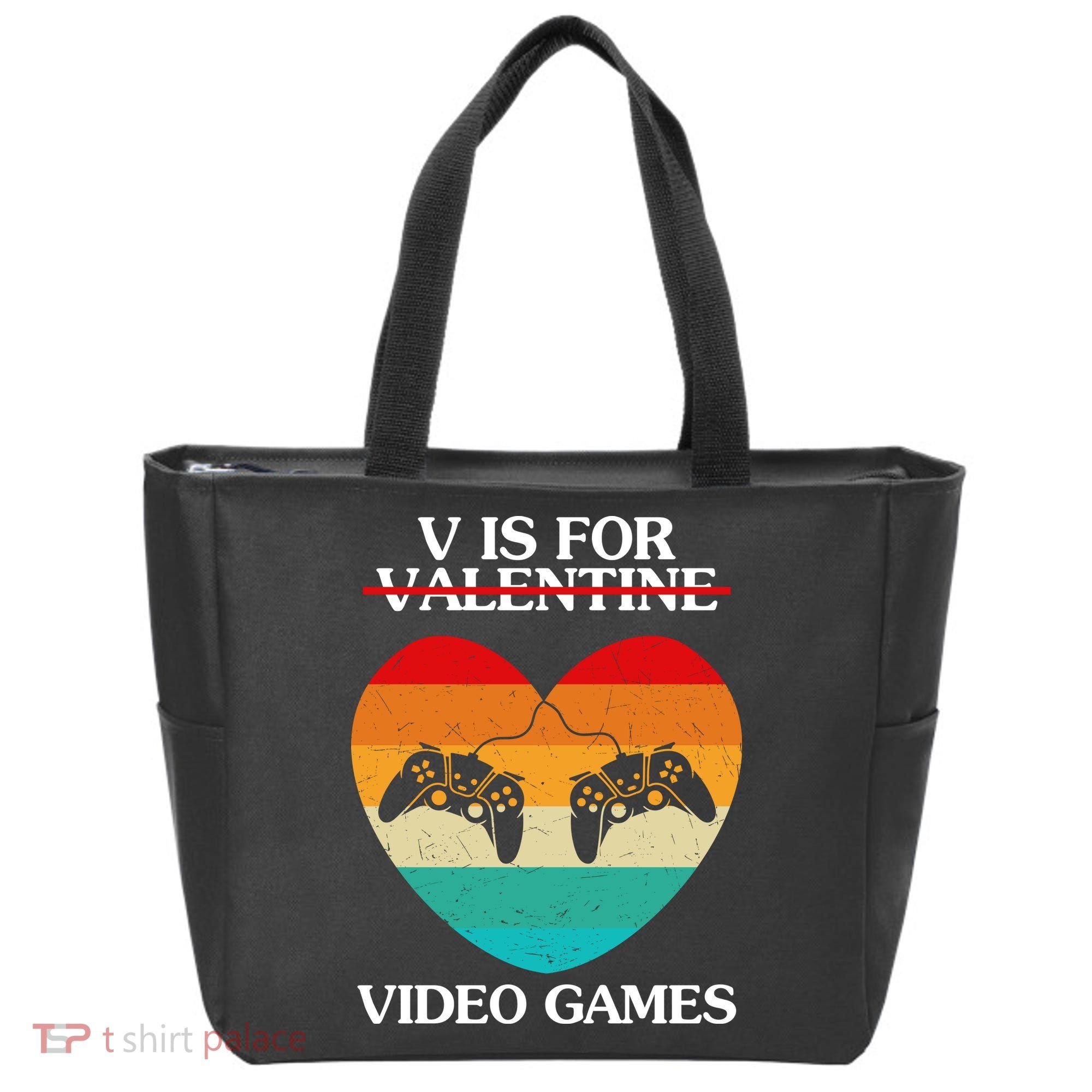 V Is For Valentine Video Games Retro Sunset Heart Tote Bag