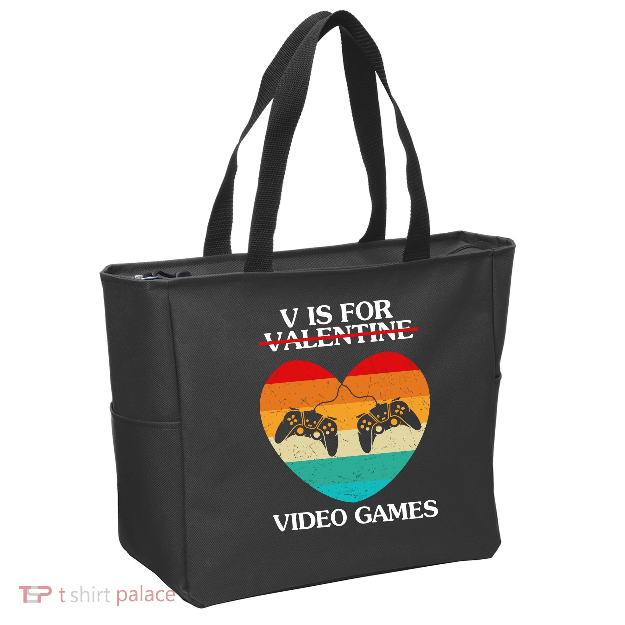 V Is For Valentine Video Games Retro Sunset Heart Tote Bag