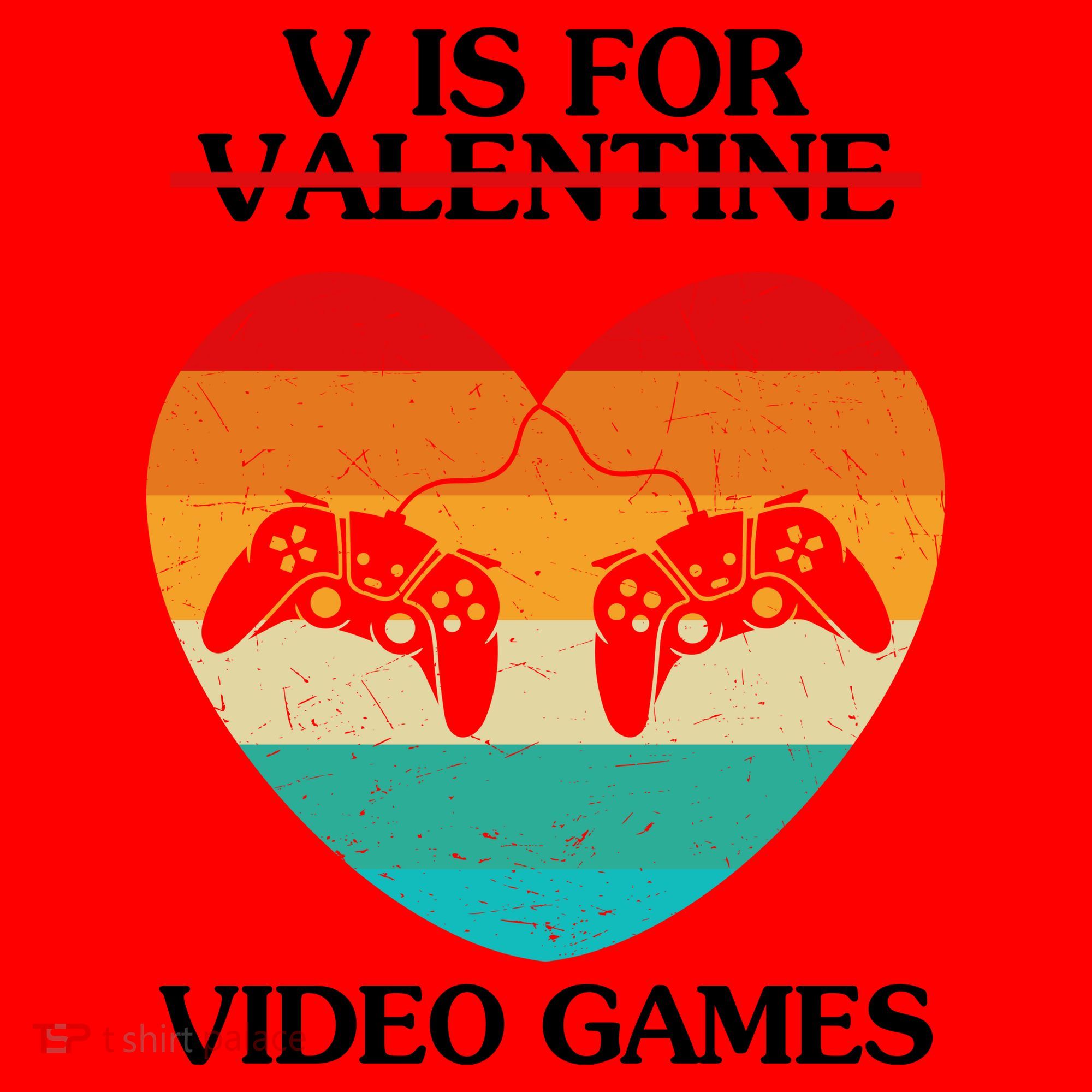 V Is For Valentine Video Games Retro Sunset Heart Santa Hat