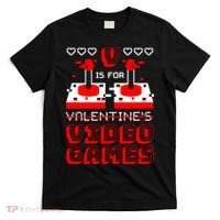 V Is For Valentine's Day Funny Video Game Gamer T-Shirt thumb 0