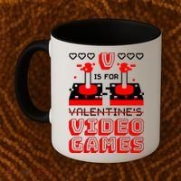 V Is For Valentine's Day Funny Video Game Gamer Coffee Mug thumb 2
