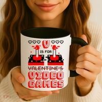 V Is For Valentine's Day Funny Video Game Gamer Coffee Mug thumb 3
