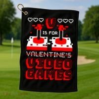 V Is For Valentine's Day Funny Video Game Gamer Golf Towel thumb 1