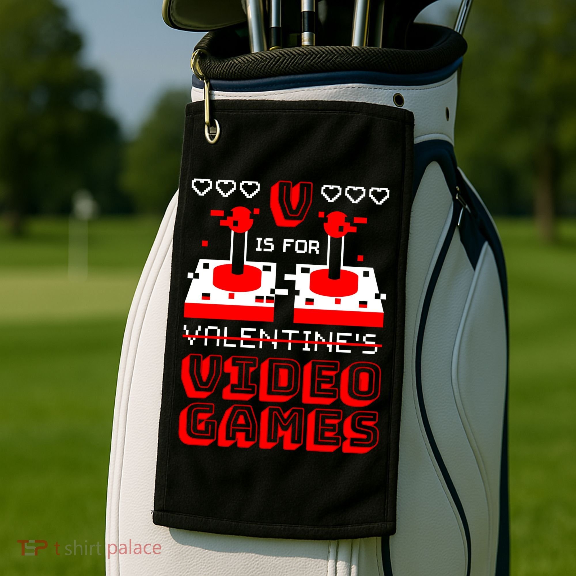 V Is For Valentine's Day Funny Video Game Gamer Golf Towel