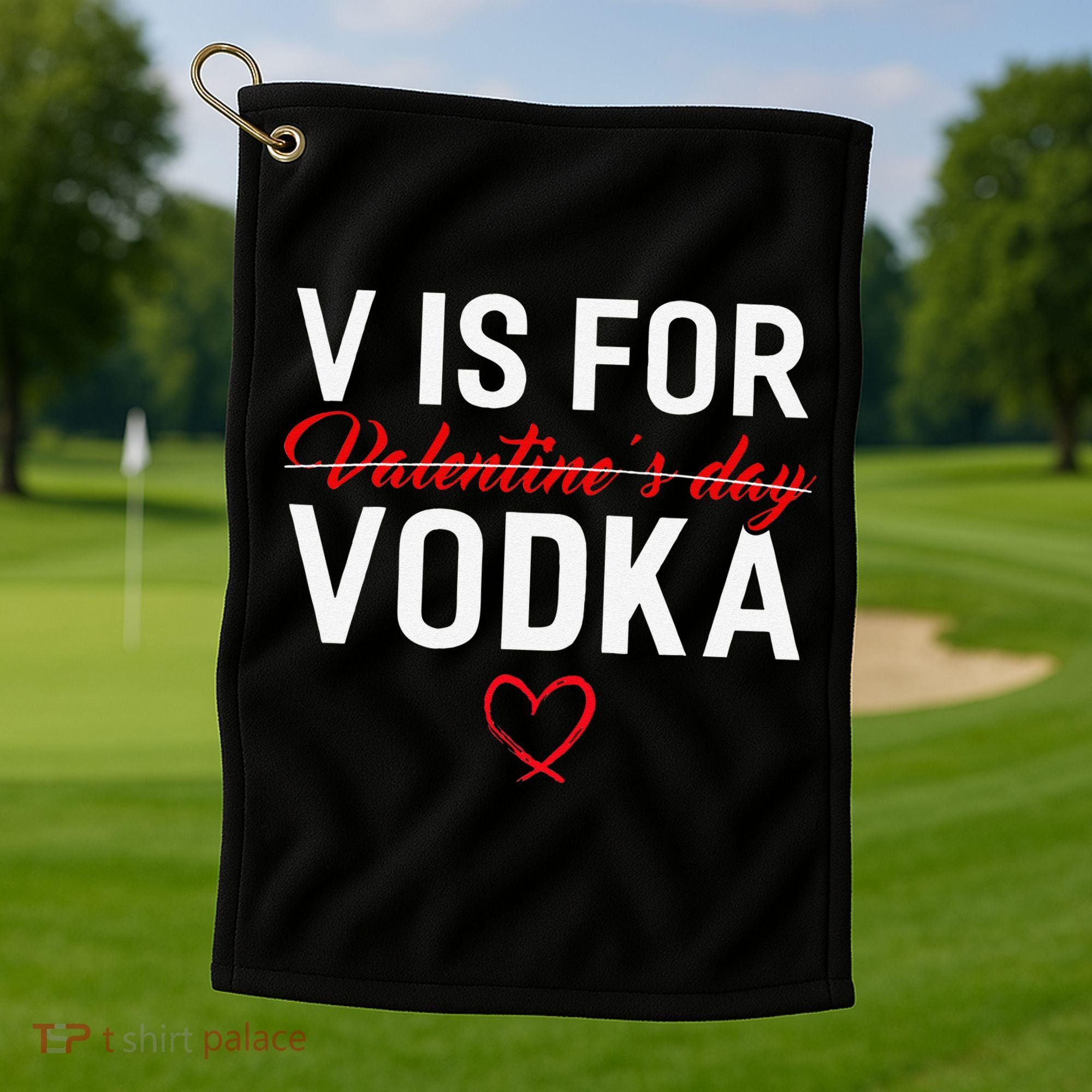 V Is For Vodka Valentine's Day Funny Vodka Lover Golf Towel