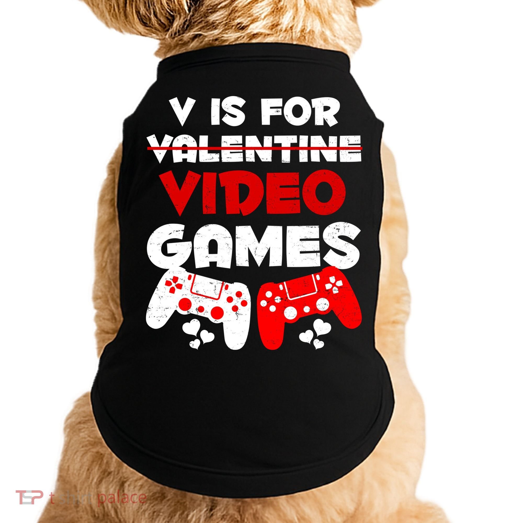 V Is For Video Games Funny Valentines Day Gamer Doggie Tank