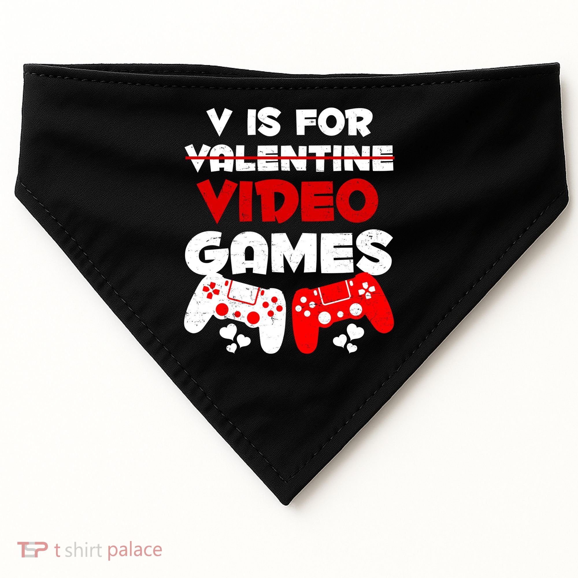 V Is For Video Games Funny Valentines Day Gamer USA-Made Doggie Bandana