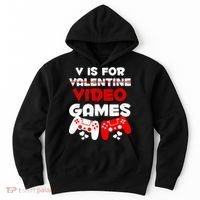 V Is For Video Games Funny Valentines Day Gamer Hoodie thumb 0