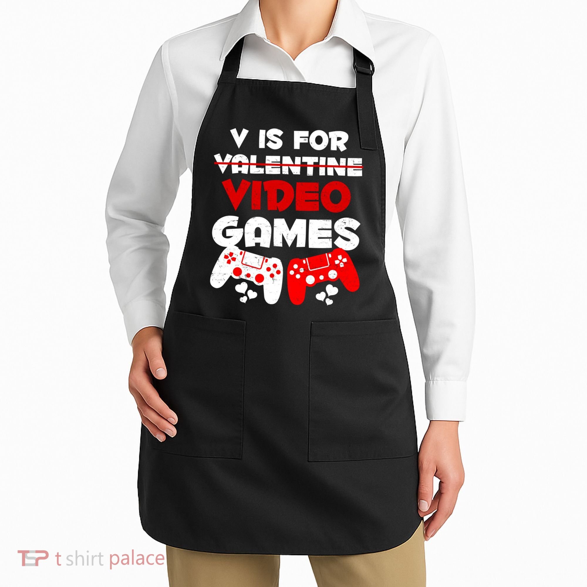 V Is For Video Games Funny Valentines Day Gamer Apron