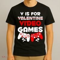 V Is For Video Games Funny Valentines Day Gamer T-Shirt thumb 3