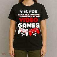 V Is For Video Games Funny Valentines Day Gamer T-Shirt thumb 4