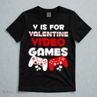 V Is For Video Games Funny Valentines Day Gamer T-Shirt thumb 5