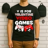 V Is For Video Games Funny Valentines Day Gamer T-Shirt thumb 6