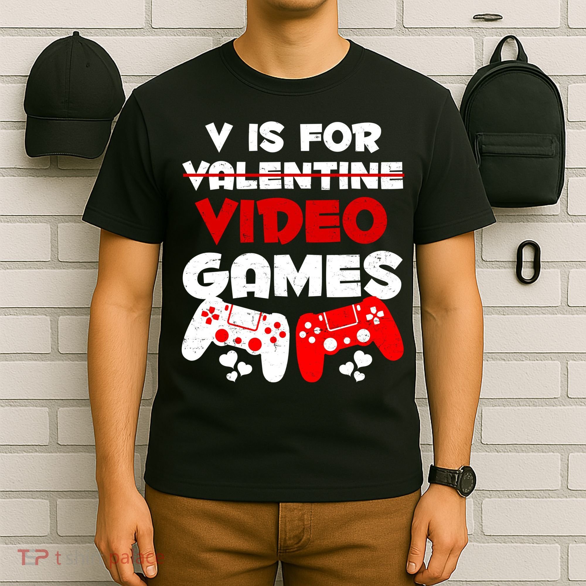 V Is For Video Games Funny Valentines Day Gamer T-Shirt