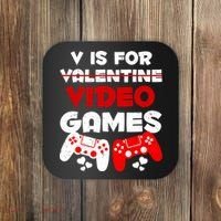 V Is For Video Games Funny Valentines Day Gamer Coaster thumb 0