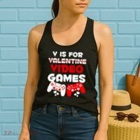 V Is For Video Games Funny Valentines Day Gamer Women's Tank Top thumb 2