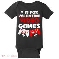 V Is For Video Games Funny Valentines Day Gamer Baby Bodysuit thumb 0