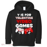 V Is For Video Games Funny Valentines Day Gamer Toddler Hoodie thumb 0
