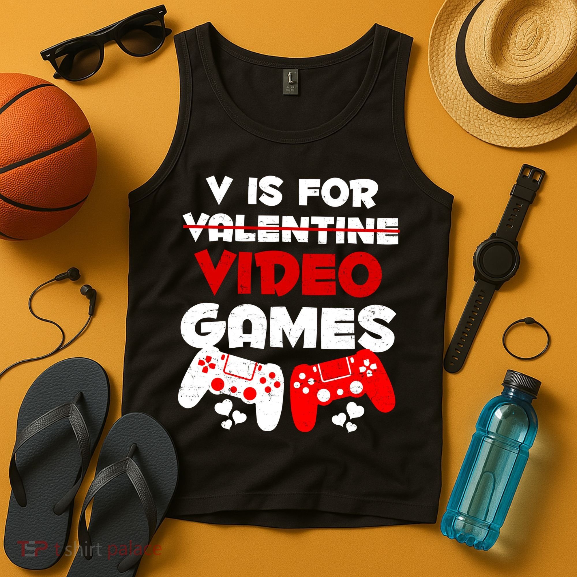 V Is For Video Games Funny Valentines Day Gamer Tank Top