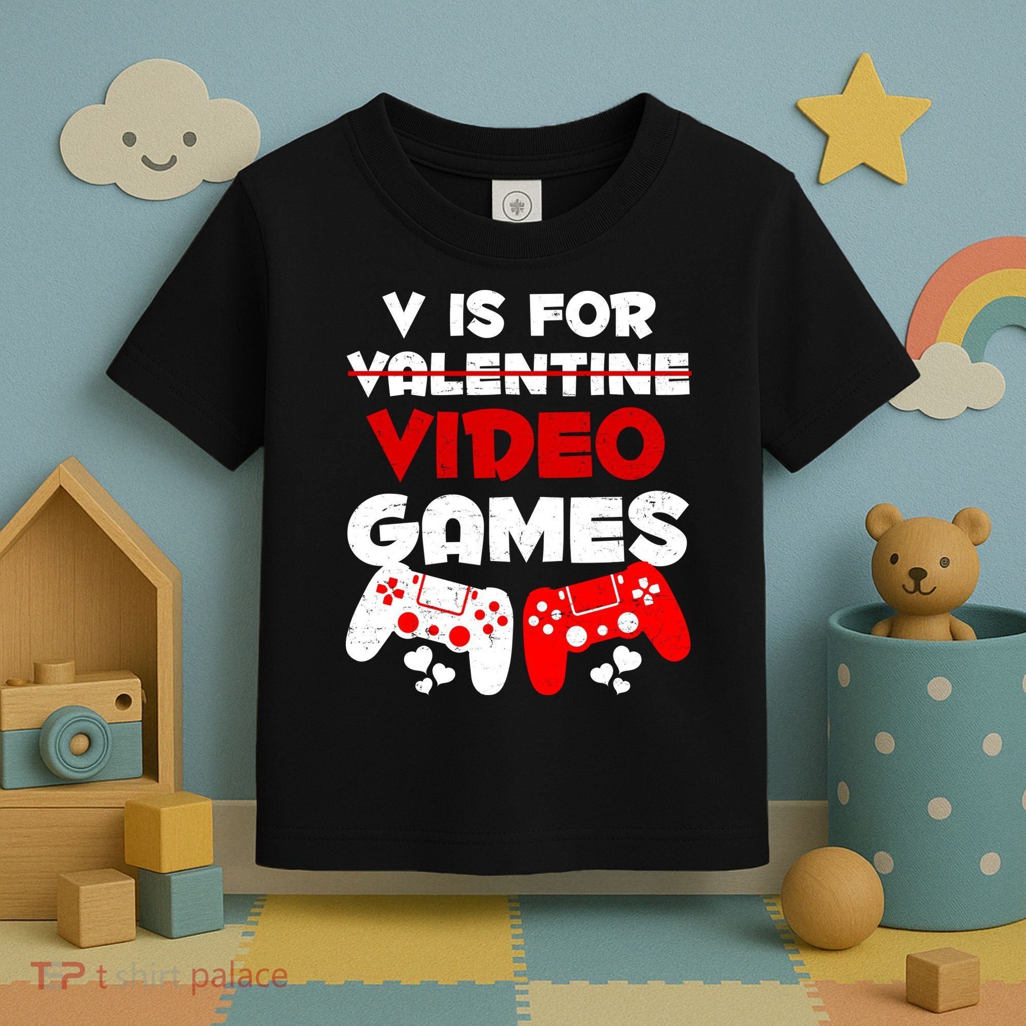 V Is For Video Games Funny Valentines Day Gamer Toddler T-Shirt