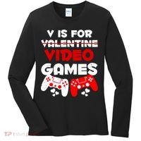 V Is For Video Games Funny Valentines Day Gamer Women's Long Sleeve Shirt thumb 0