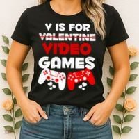 V Is For Video Games Funny Valentines Day Gamer Women's T-Shirt thumb 2