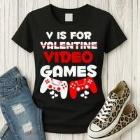 V Is For Video Games Funny Valentines Day Gamer Women's T-Shirt thumb 3