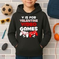 V Is For Video Games Funny Valentines Day Gamer Kids Hoodie thumb 2