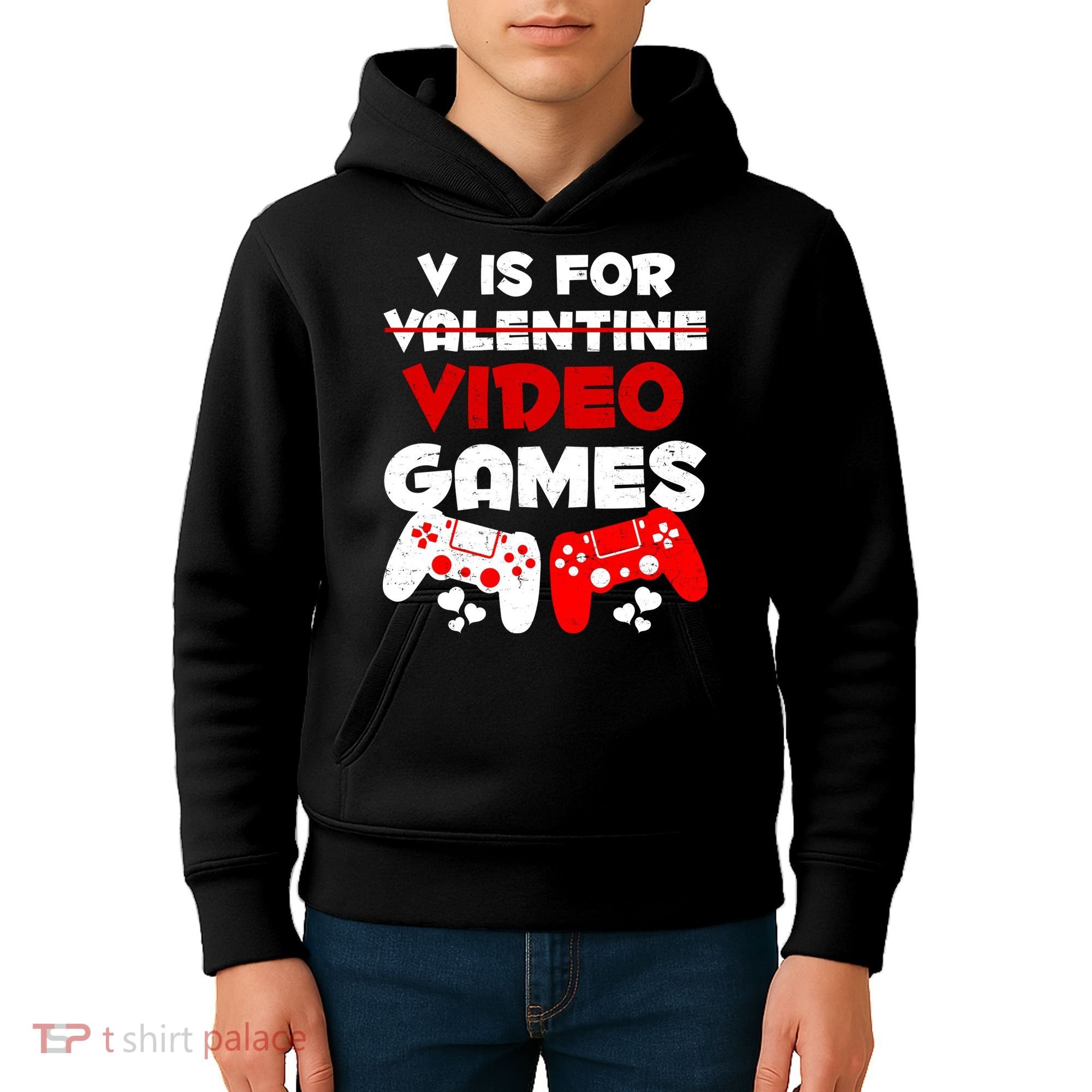 V Is For Video Games Funny Valentines Day Gamer Kids Hoodie