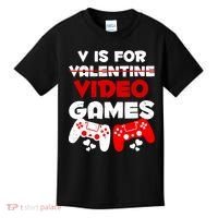 V Is For Video Games Funny Valentines Day Gamer Kids T-Shirt thumb 0