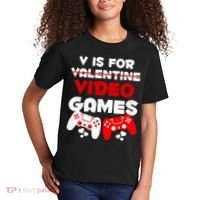 V Is For Video Games Funny Valentines Day Gamer Kids T-Shirt thumb 2