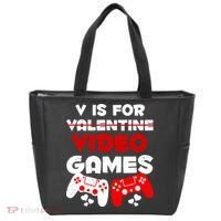 V Is For Video Games Funny Valentines Day Gamer Tote Bag thumb 0