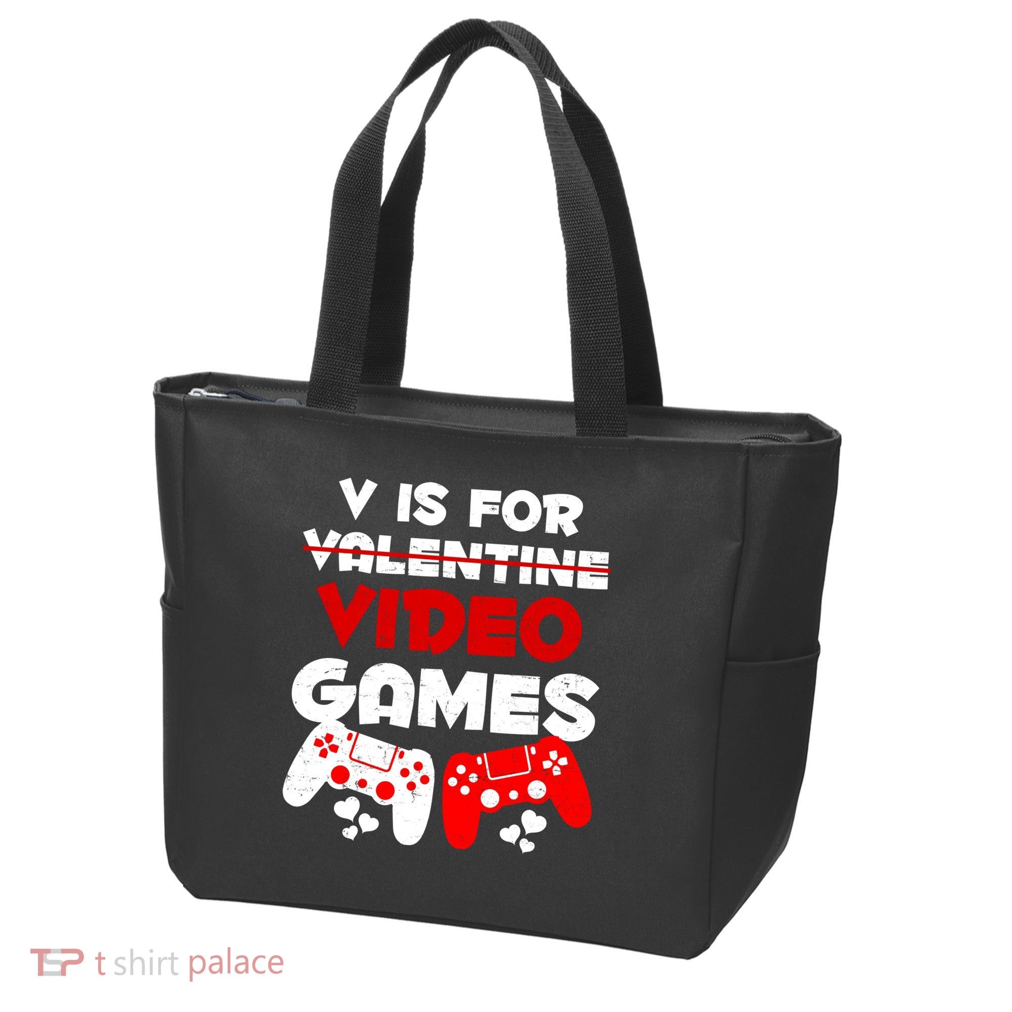 V Is For Video Games Funny Valentines Day Gamer Tote Bag