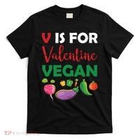 V Is For Vegan Funny Valentines Day T-Shirt thumb 0