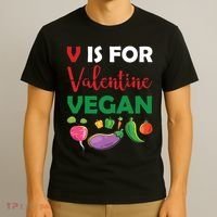 V Is For Vegan Funny Valentines Day T-Shirt thumb 3